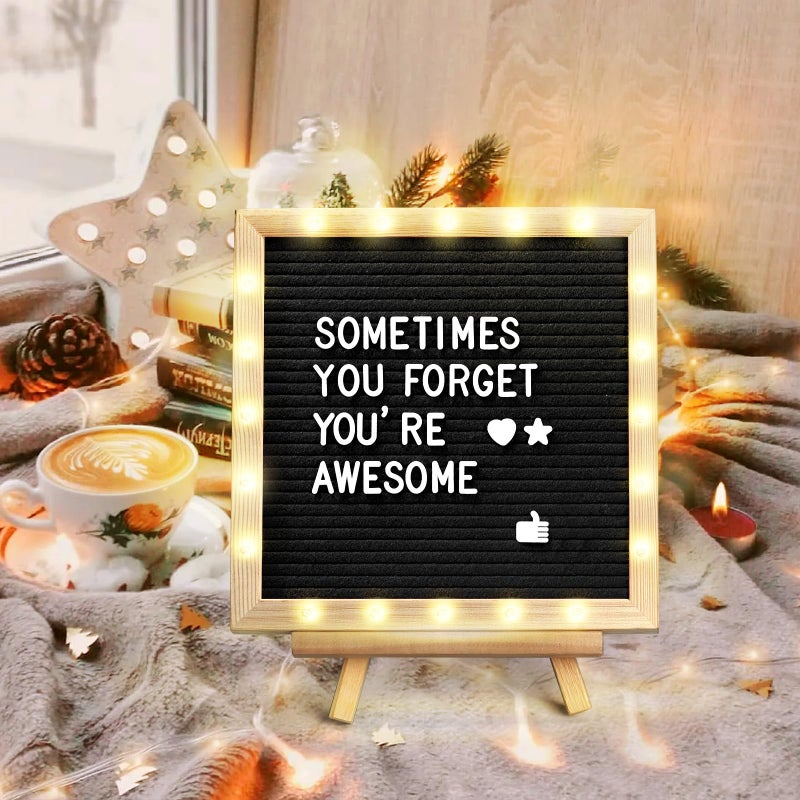 DoubleCare Black Felt Letter Board with Lights, Built-in LED Lights -Message Board Adjustable Stand, 340 Letters,- for Menus, Pregnancy Announcement, Weddings, Party Planning(10 * 10) (blackï¼¢) - Image 4